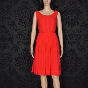 Women's Vintage 50s Pinup Red Chiffon Smocked Top Formal Dress